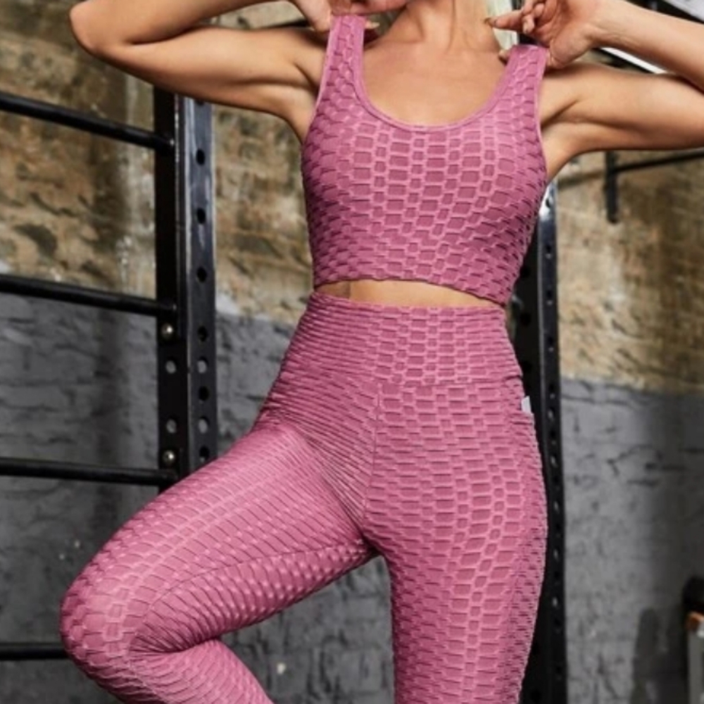 Mauve High Waist Butt Lift Leggings and Matching Tank Top Yoga Workout S/M